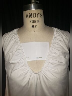 Antonio Melaini 100% Cotton Twill Baby Doll Asymetric Cut Ruching V neck Dress